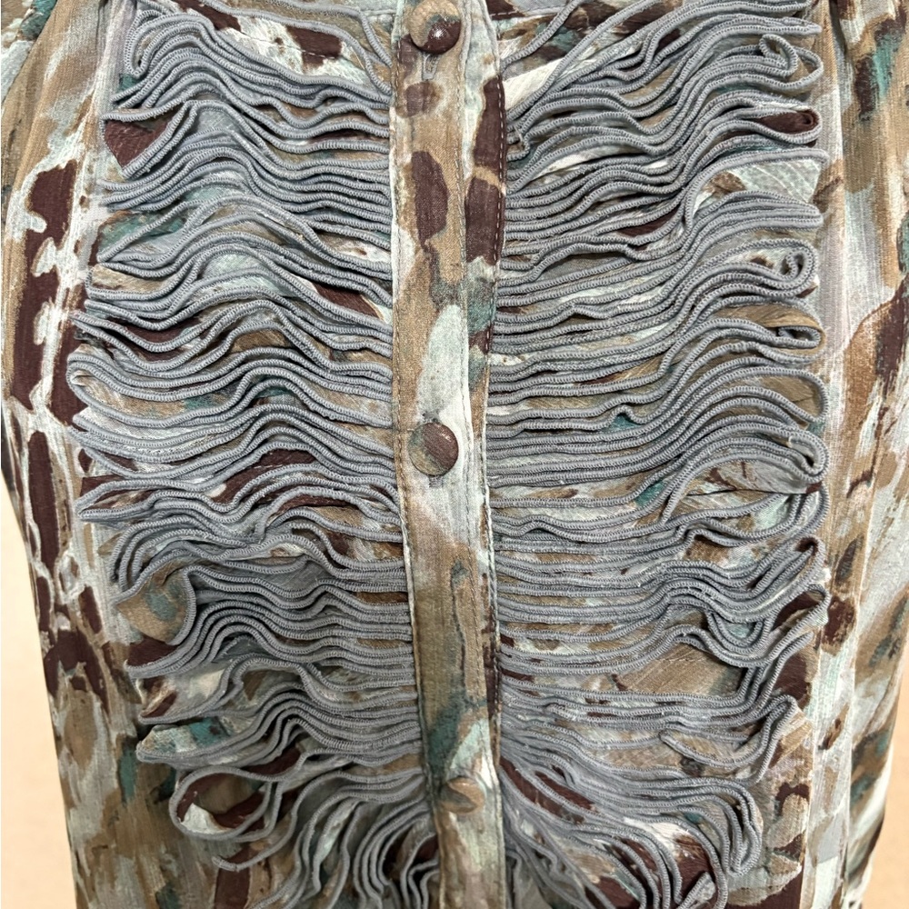 Soft Surroundings Breezy Brown & Green Short Sleeve Button Up Top Size Medium - Picture 3 of 11